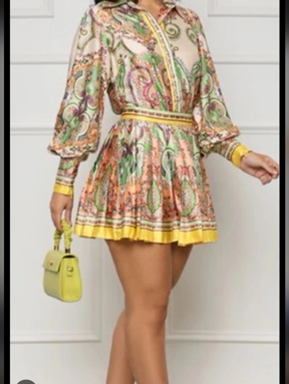 Lilly's Kloset Paisley Print Button-Front Blouse/Skirt Set in Multi-Color_M